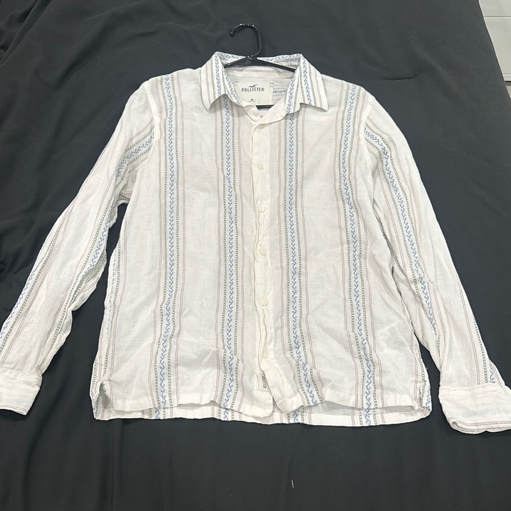 Hollister White and Blue Striped Shirt